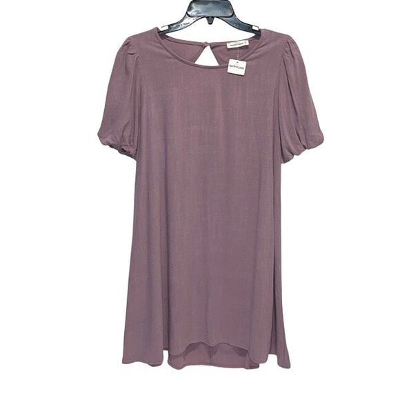 Wasabi+Mint Rayon Linen Puff Sleeve Cut Out Mini Swing Dress Purple NWT‎ Small - Picture 1 of 7